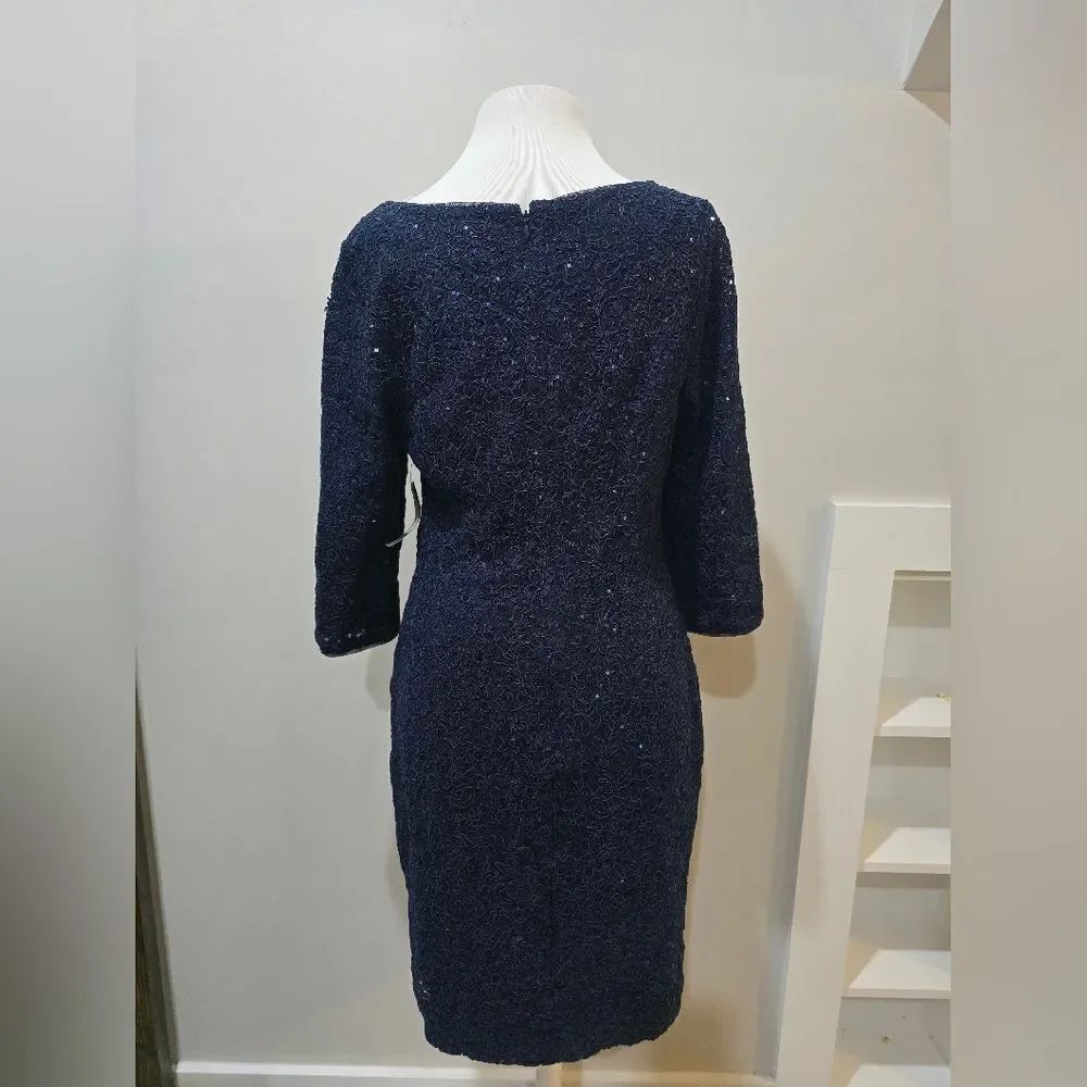 Alex Evenings Asymmetric Sequin Embellished Lace Sheath Dress Nwt Size 12 Blue — image 4 of 6